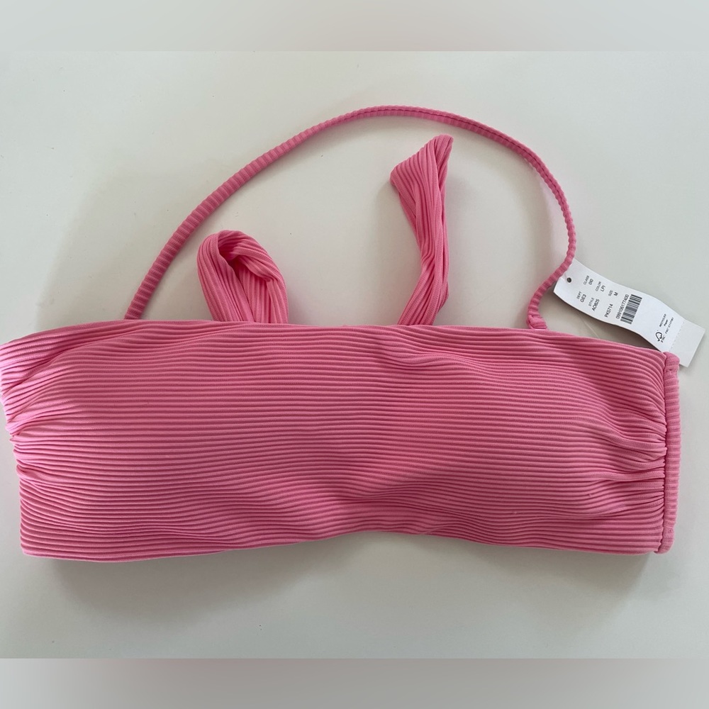 NWT J. Crew Pink Ribbed Bandeau Bikini Top